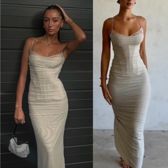 HOUSE OF CB L D-DD 'Nalini' Sand Maxi Dress NWOT - Picture 15 of 15